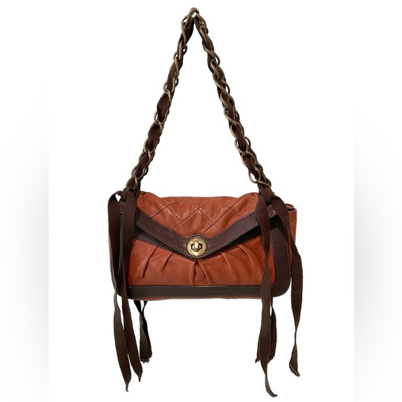 Moschino Handbags - MOSCHINO Biker Fringe Chain Shoulder Bag Brown Quilted Leather Purse Clutch
